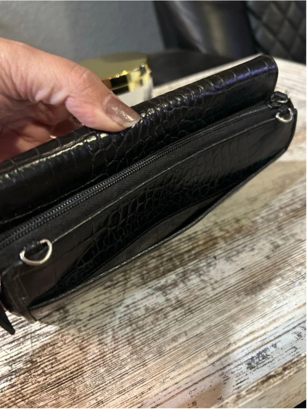 Brighton Black Leather Crocodile Embossed Wallet/Crossbody